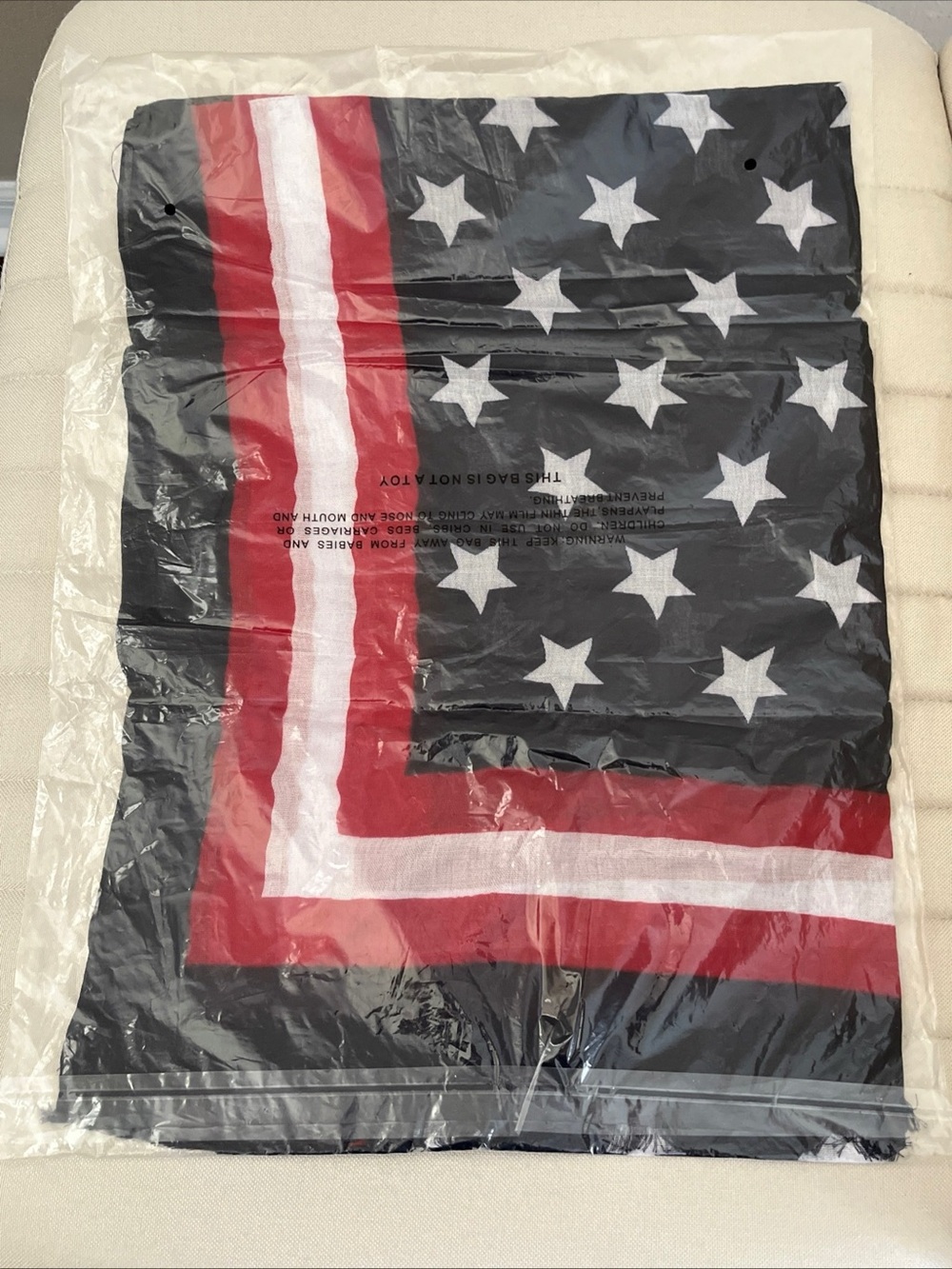 Joan Rivers flag motif Scarf with red white blue opened